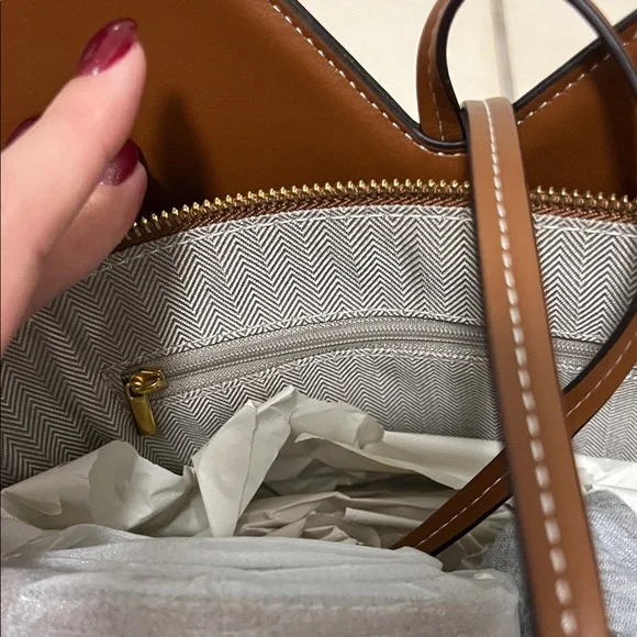 Geometric Brown and Cream Shoulder Bag - Picture 5 of 6